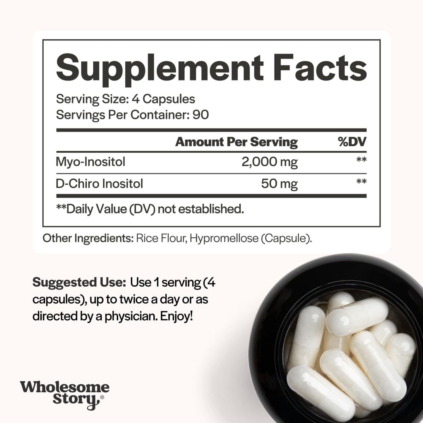 Wholesome Story Myo-Inositol & D-Chiro Inositol Supplement Capsule, 360 Capsules