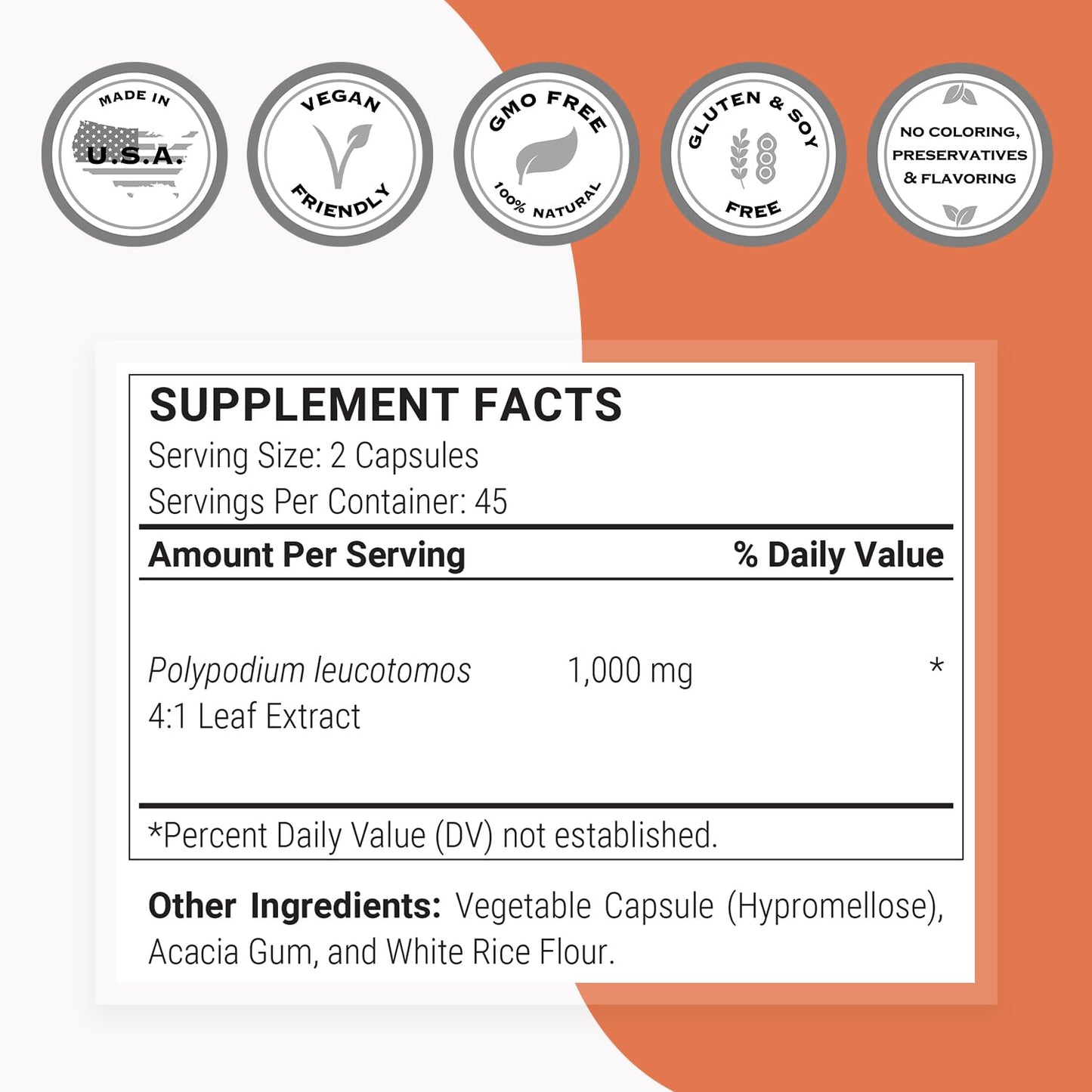 Supersmart Polypodium Leucotomos Extract 1000 mg per Day Capsules 90