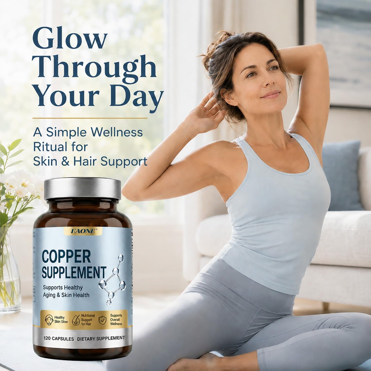 EAONE GHK-Cu Copper Peptide Supplement Capsules 120 Count