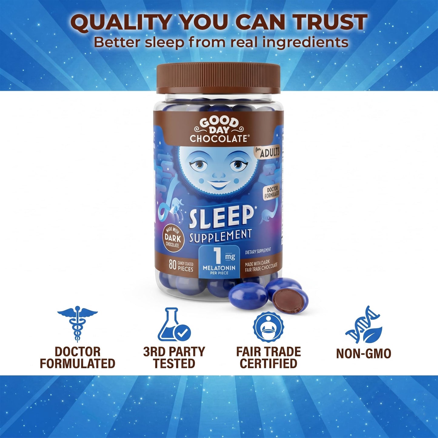 Good Day Chocolate Dark Chocolate Melatonin for Adults Chewable 80 Count