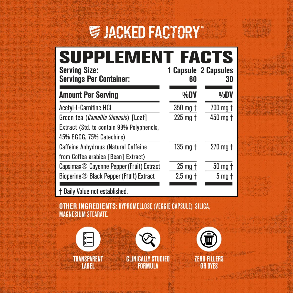 Jacked Factory Burn-XT Clinically Studied Fat Burner & Weight Loss Supplement - Appetite Suppressant & Energy Booster - with Acetyl L-Carnitine, Green Tea Extract, 60 Capsules