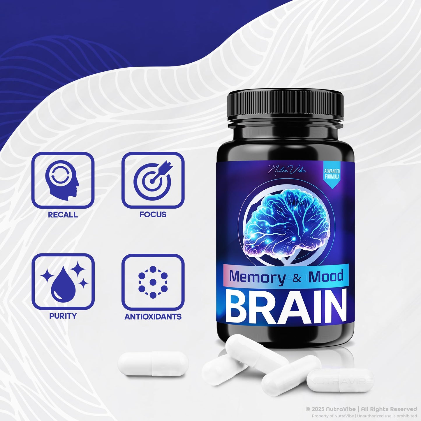 NutraVibe Memory and Mood Brain Capsules - 60 Count