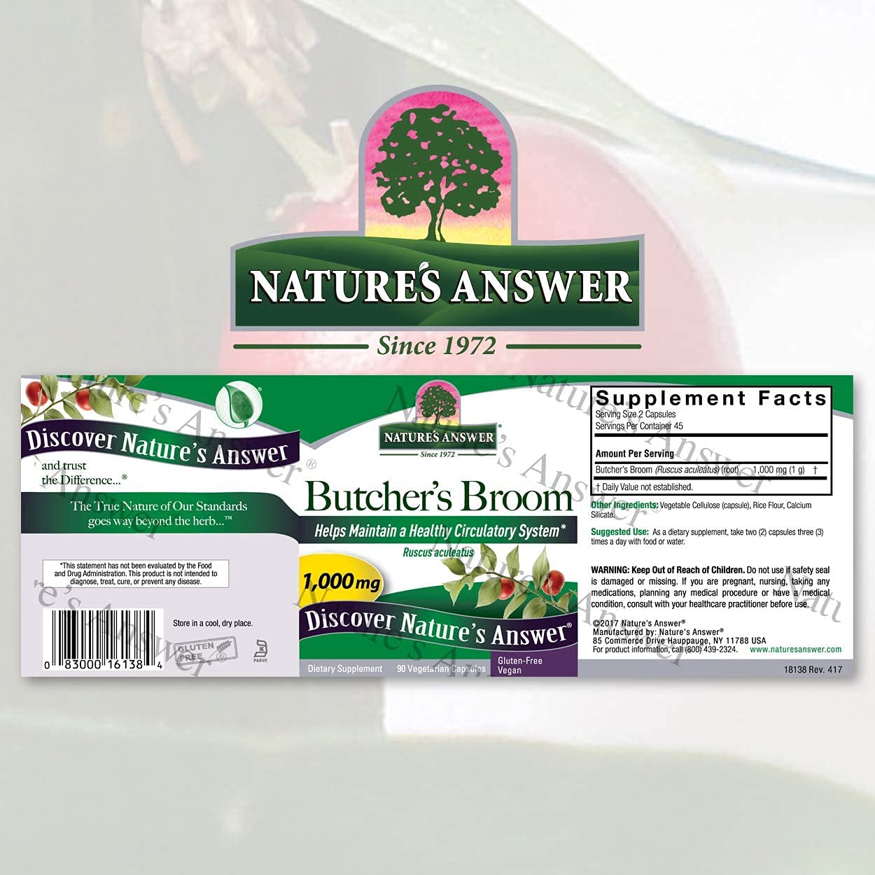 Nature's Answer Butcher's Broom Root Supplement Capsules 90 Count