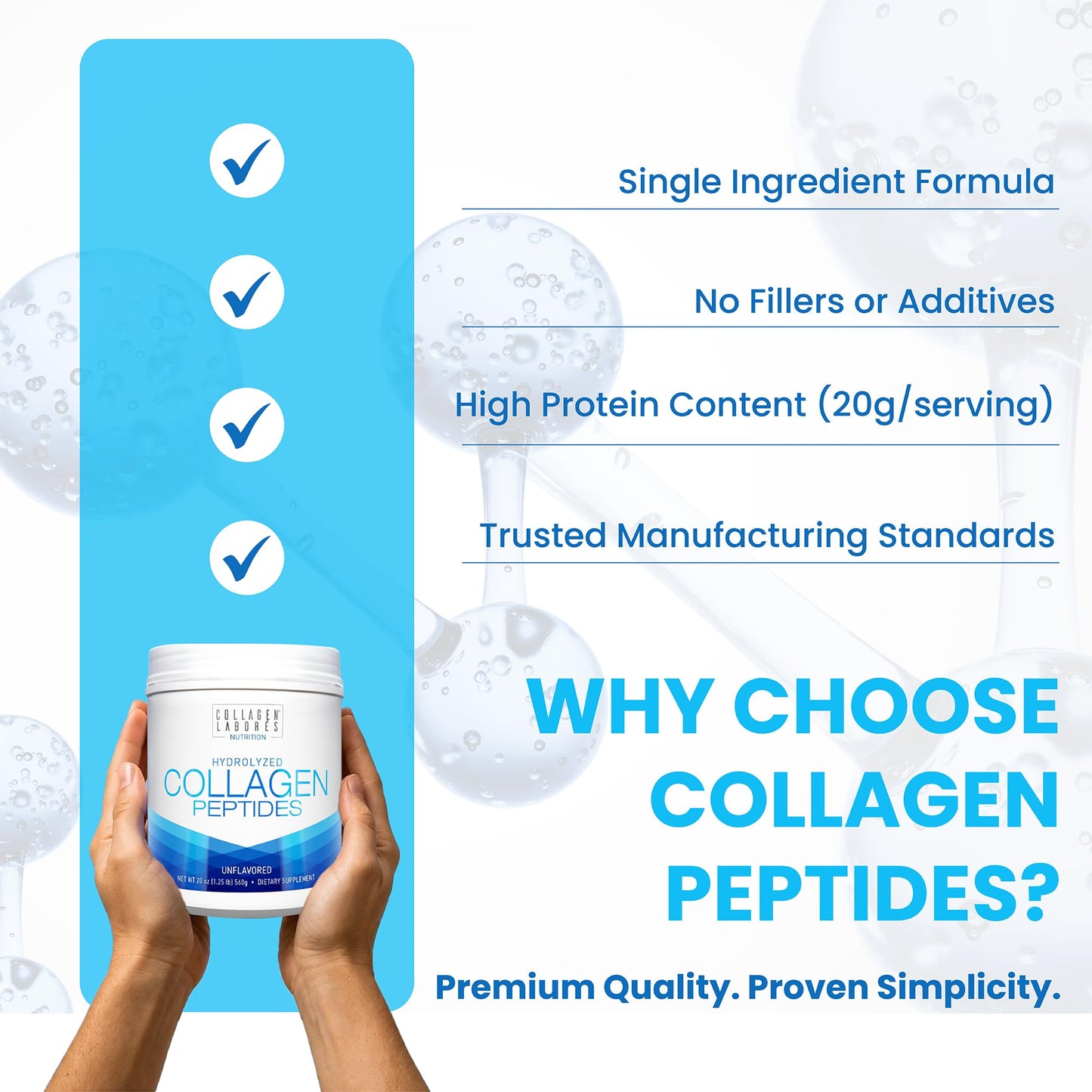 Collagen Laborés Pure Hydrolyzed Collagen Peptides Powder, Unflavored, 20 oz