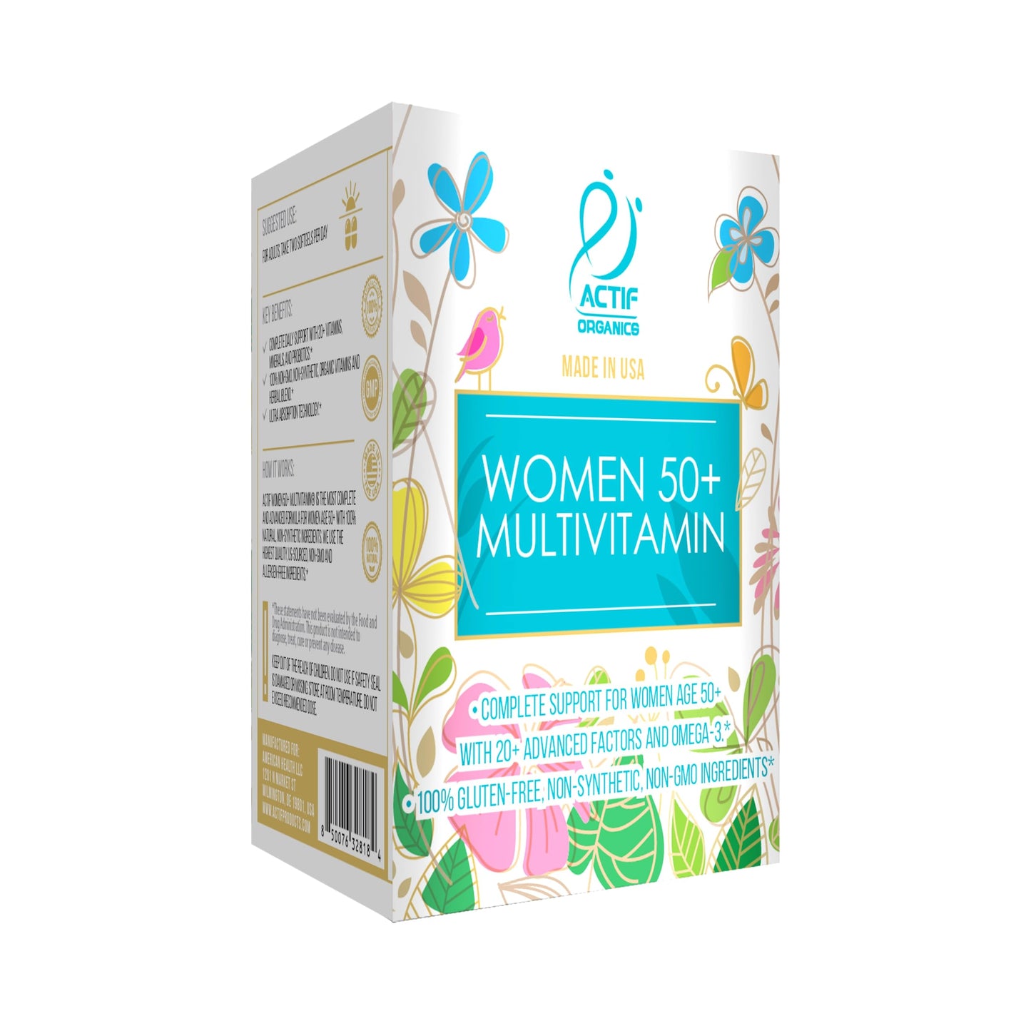 ACTIF Organic Multivitamin for Women Age 50+ with 20+ Advanced Factors and Omega-3, Non-GMO, Made in USA Softgel 1 Count