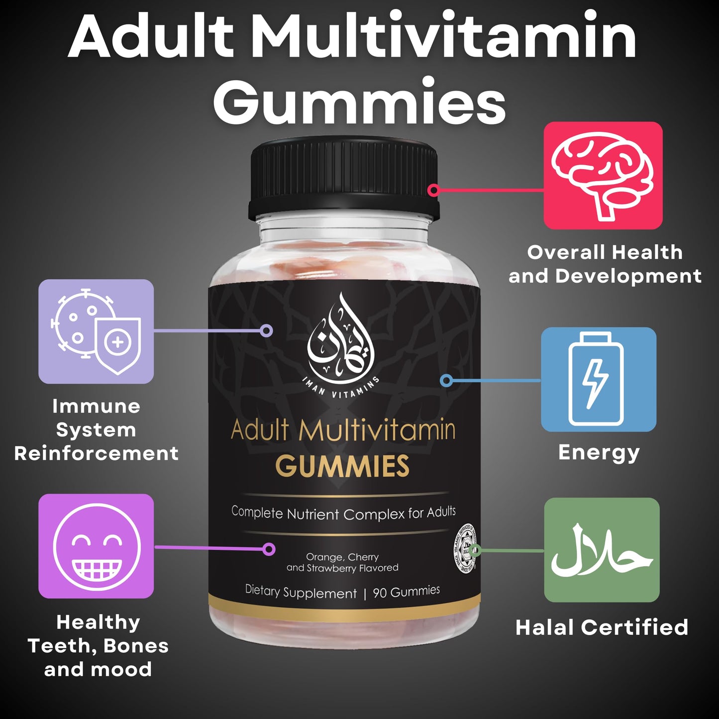 Iman Vitamins Halal Complete Complex Adult Multivitamin Gummies, 90 Count