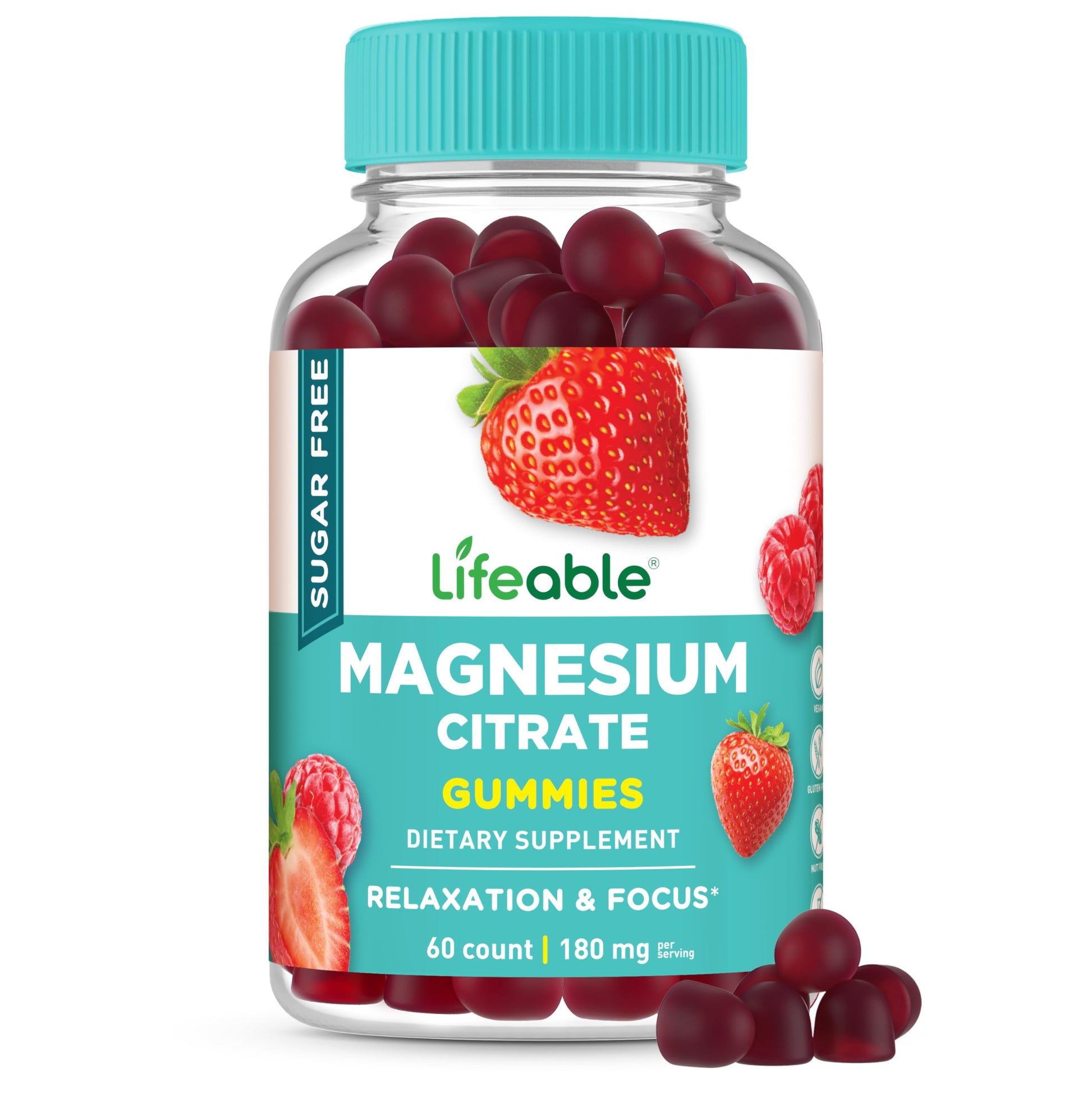 Lifeable Magnesium Citrate Gummies Sugar Free, 60 Count