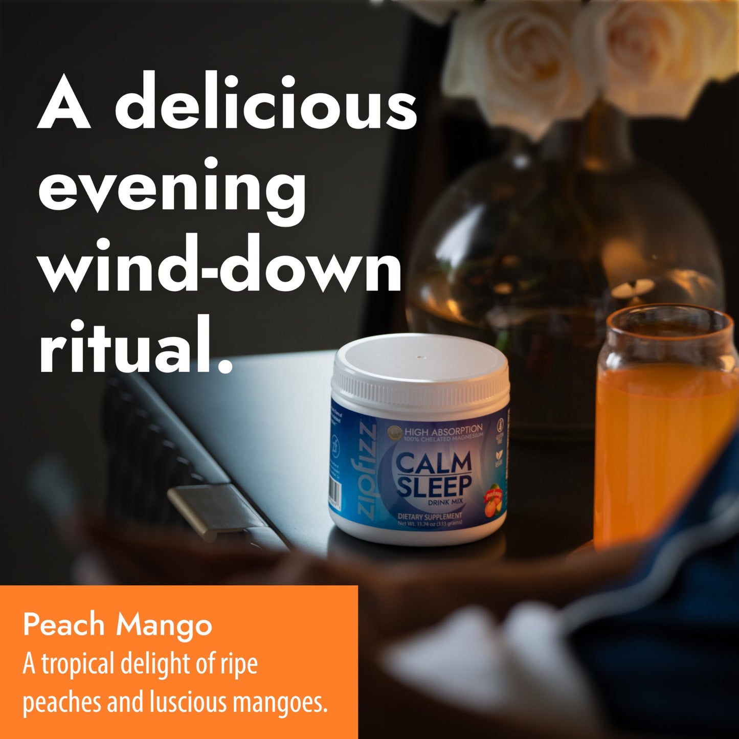 Zipfizz Calm Sleep Supplement Powder Formula Peach Mango 12.3 Ounce