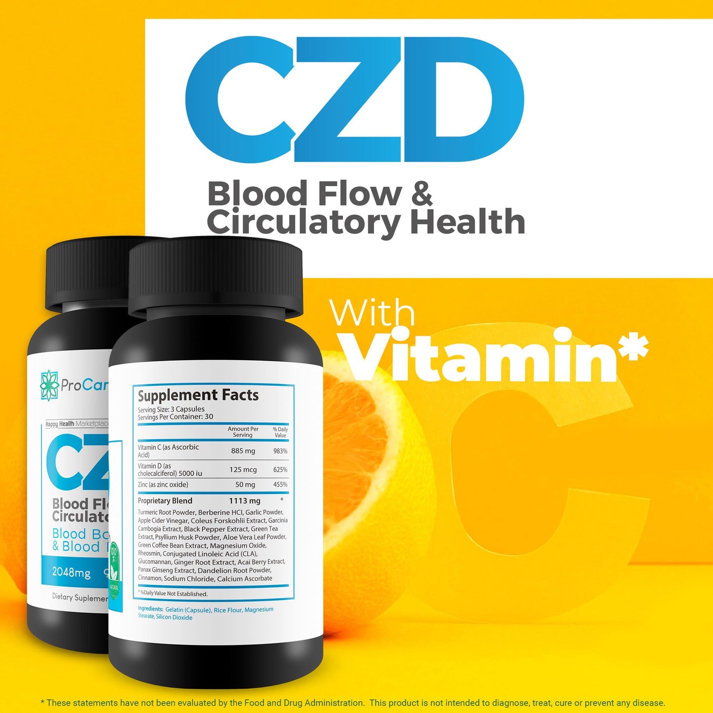 Happy Health Marketplace CDZ Vitamin C D and Zinc Plus Herbs Capsules 90 Count