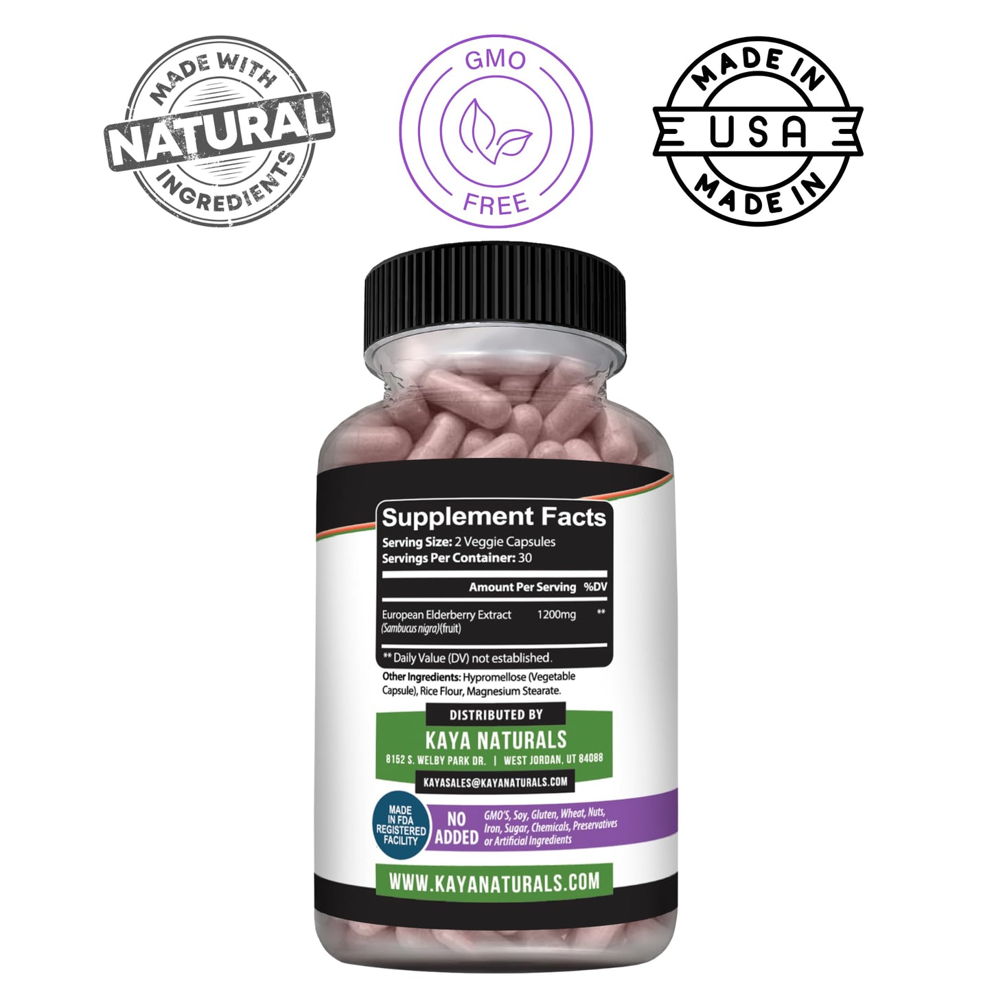 Kaya Naturals Elderberry Immune Support Capsules, 60 Count