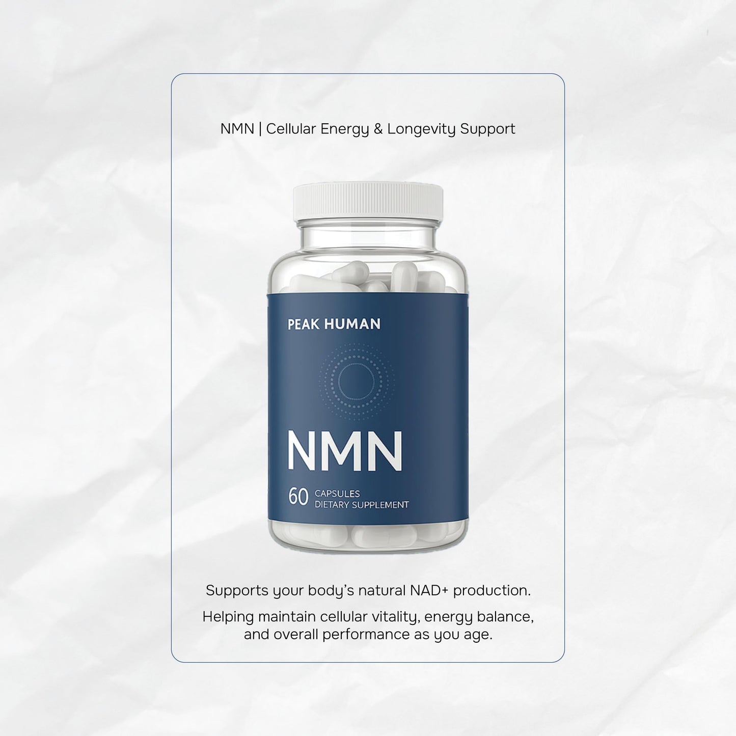 Peak Human Beta-NMN Beta Nicotinamide Mononucleotide NAD+ Precursor - Advanced Cellular Energy & Longevity - Promotes Vitality, Metabolic Function & Focus - Non-GMO, Vegan Capsules 1 Count