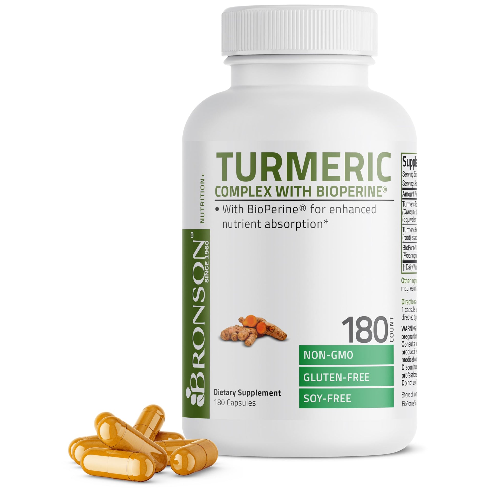 Bronson Turmeric Curcumin with BioPerine Capsules, 180 Count