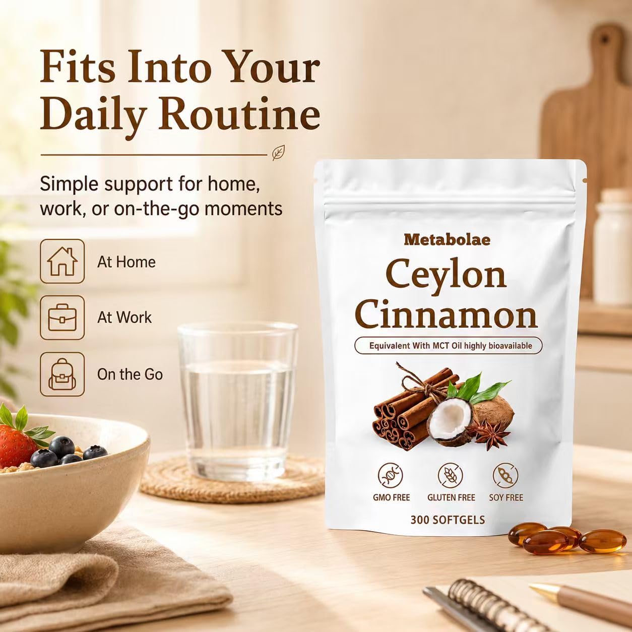 BELANO Metabolae Ceylon Cinnamon with MCT Oil, 300 Softgels