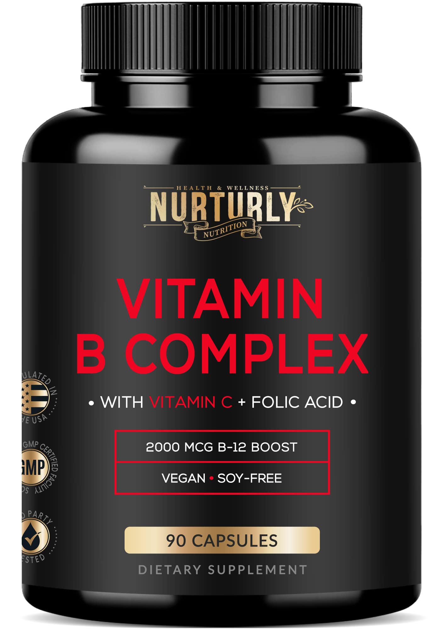 NURTURLY Vitamin B Complex with Vitamin C Capsules 90 Count