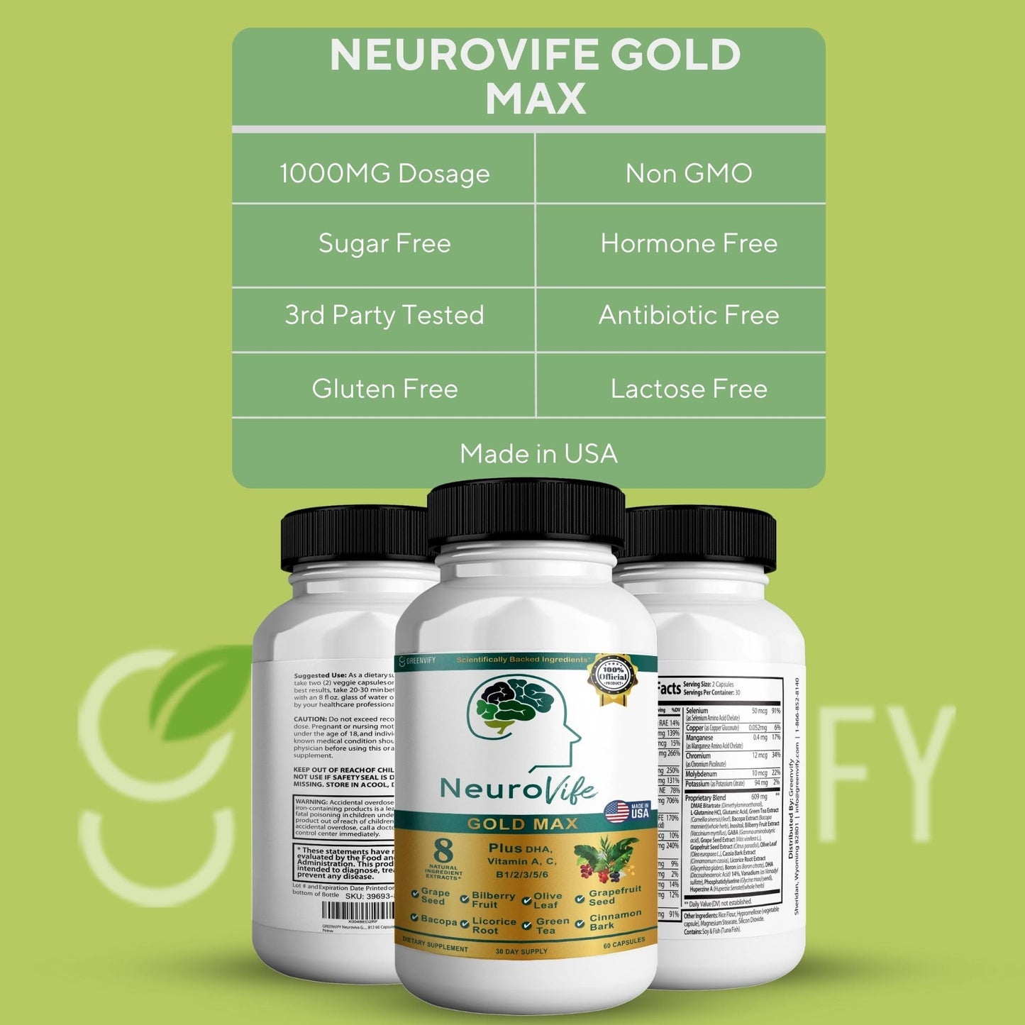 GREENVIFY NeuroVife Gold Max Brain Support Supplement 120 Capsules