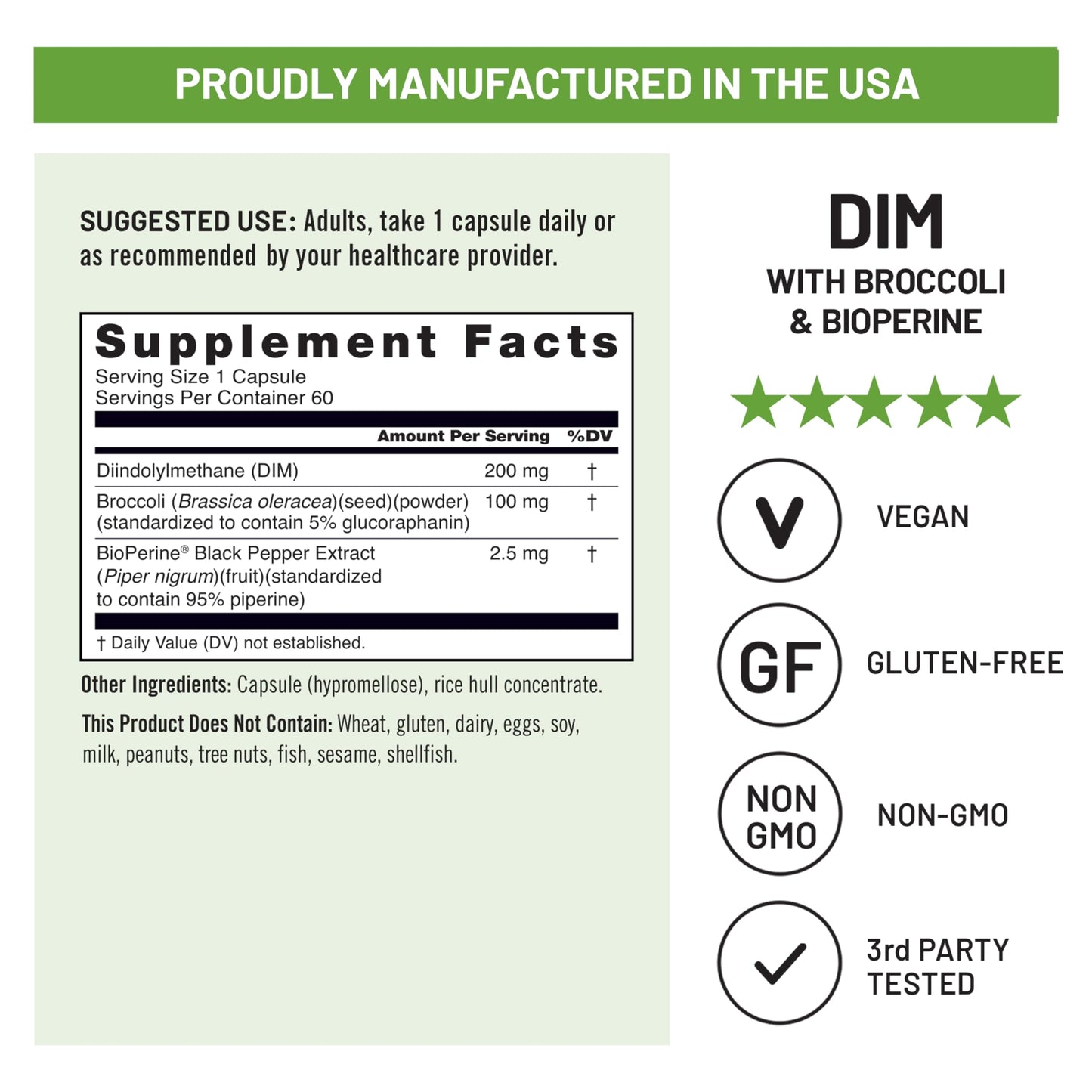 NatureWise DIM Diindolylmethane 200mg Caplets - Broccoli & BioPerine Black Pepper Extract - DIM Supplement for Women & Men - Hormone & Estrogen Support - Vegan - USA Manufactured, 60 Count