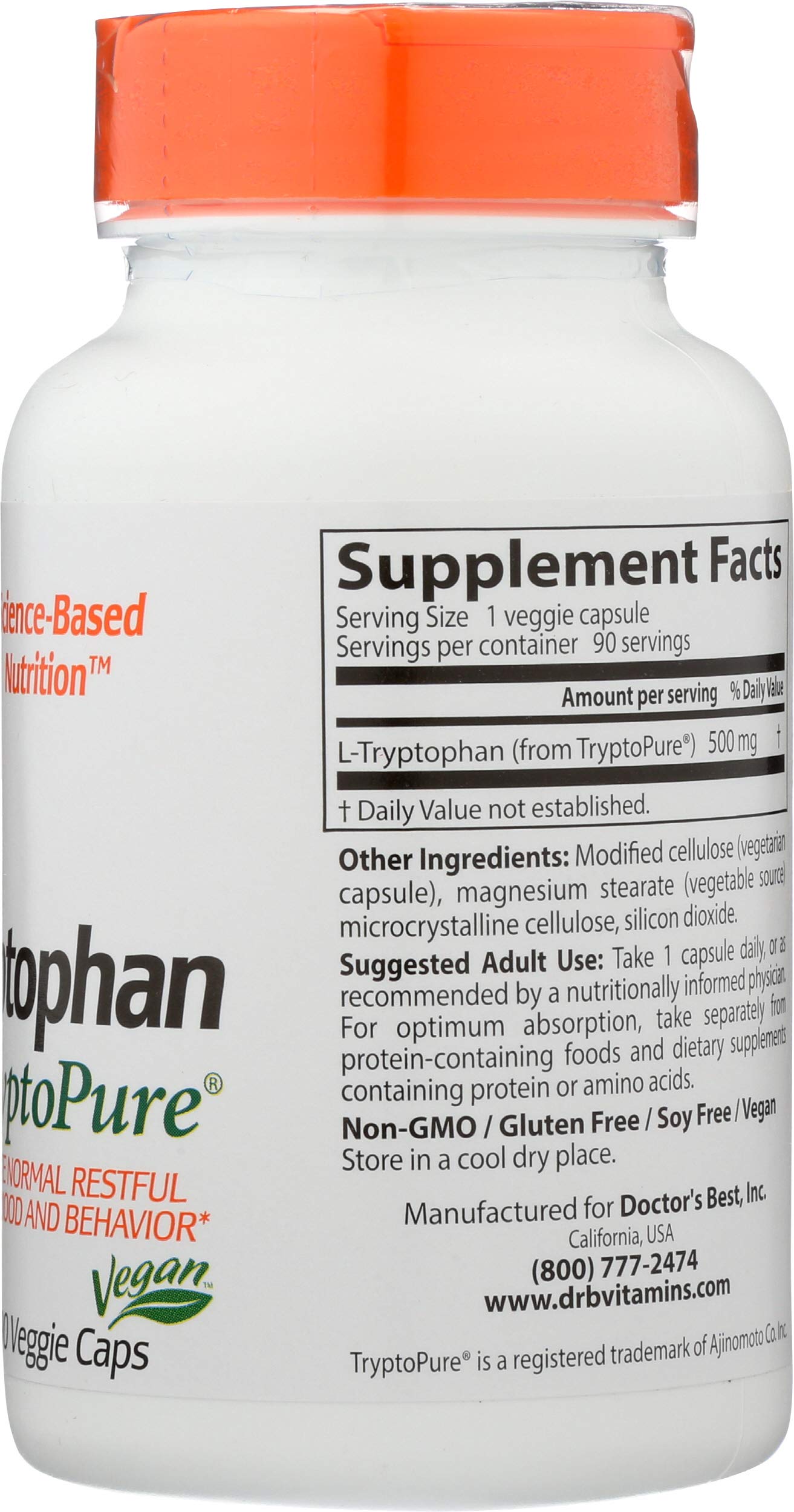 Doctor's Best L-Tryptophan 500 mg Capsule, 90 Capsules