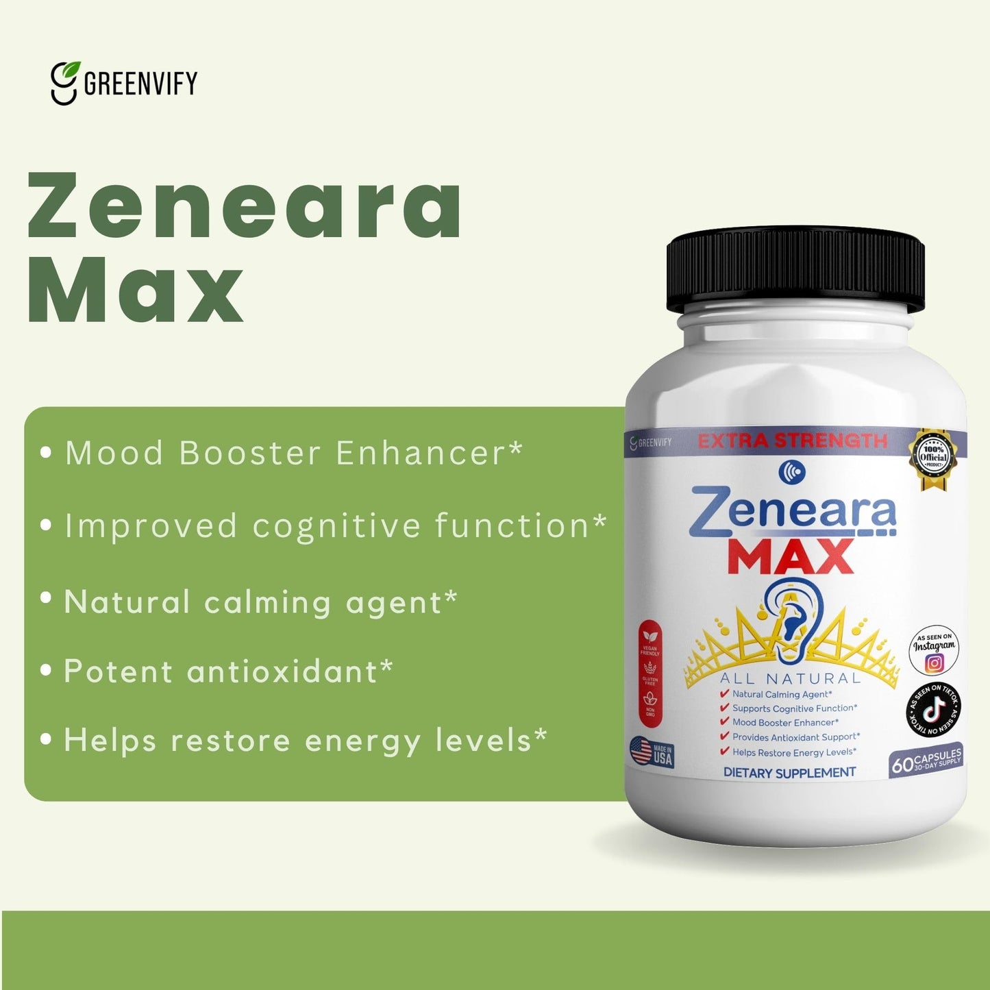 GREENVIFY Zeneara MAX Dietary Supplement Capsule, 60 Capsules