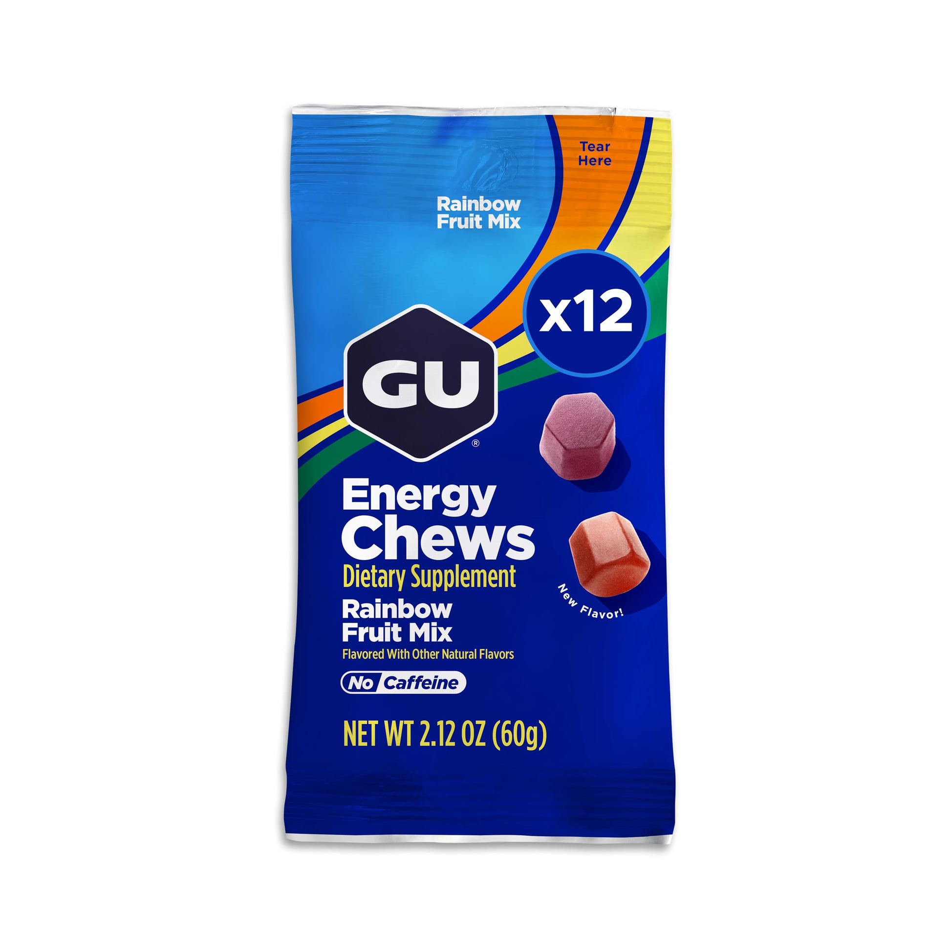 GU Energy Chews Gummy Rainbow Mix with Electrolytes, Dairy-Free, On-The-Go Energy for Any Workout, 12 Bags (24 Servings Total)