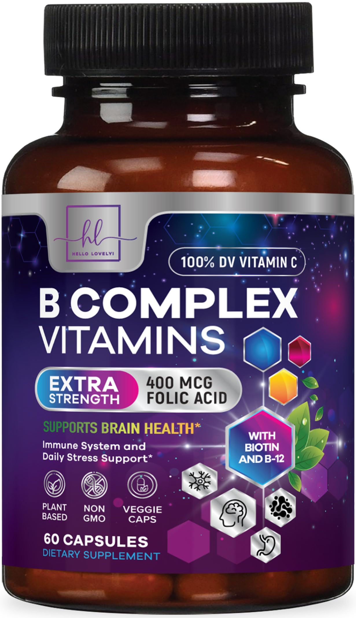 Hello Lovely! B Complex Vitamin Supplement Capsule, 60 Count