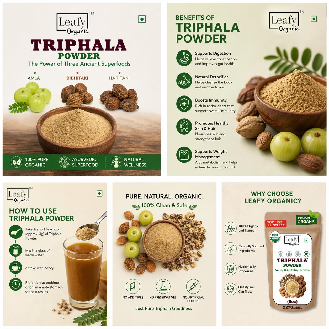 Leafy Organic Triphala Powder 16 Oz