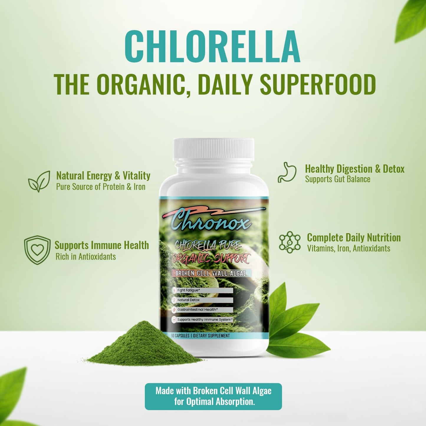 Chronox Chlorella Pure Organic Supplement for Everyday Use Capsule 60 Count