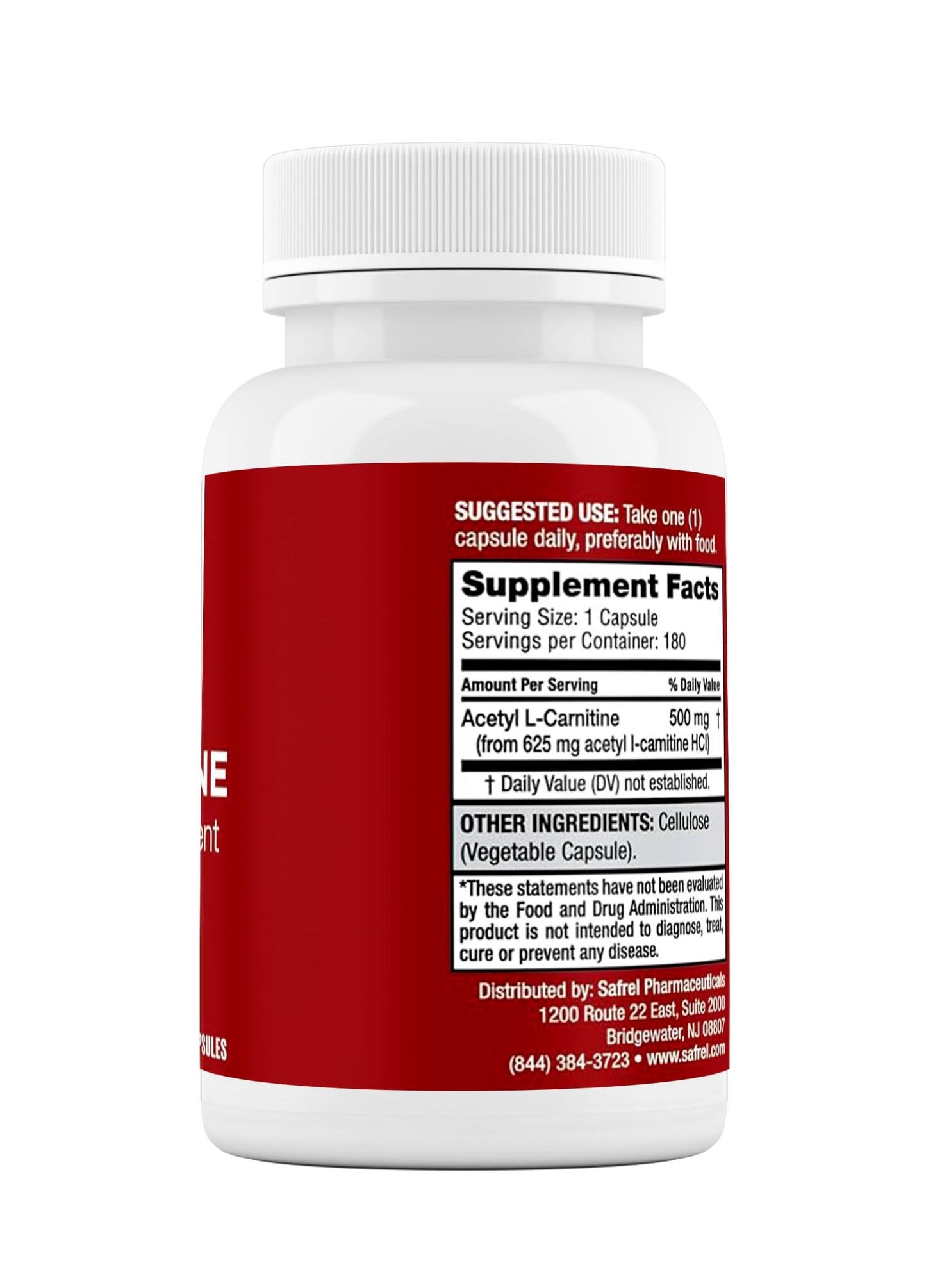 Safrel Acetyl L-Carnitine (ALCAR) 500 mg Capsules, 180 Count