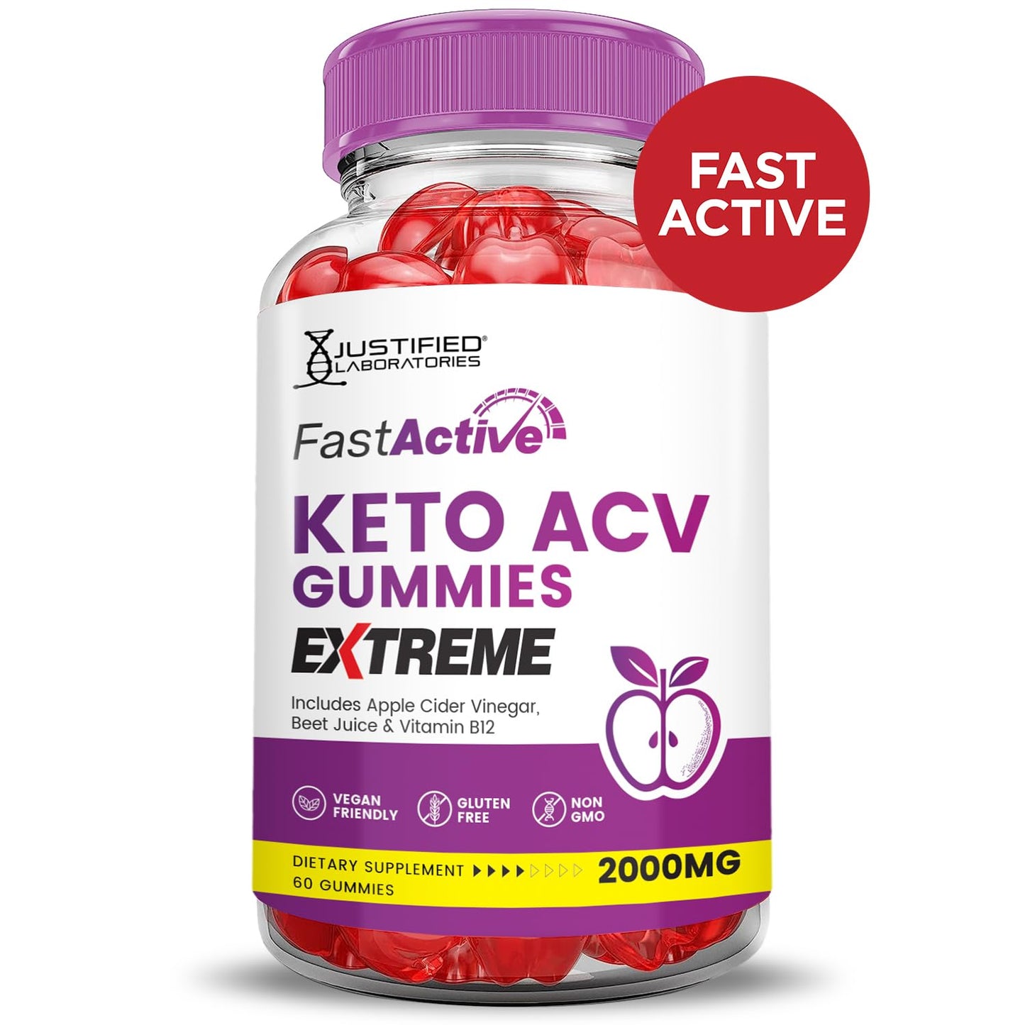 Justified Laboratories Fast Active Keto ACV Gummies Extreme 2000MG, 600 Gummies
