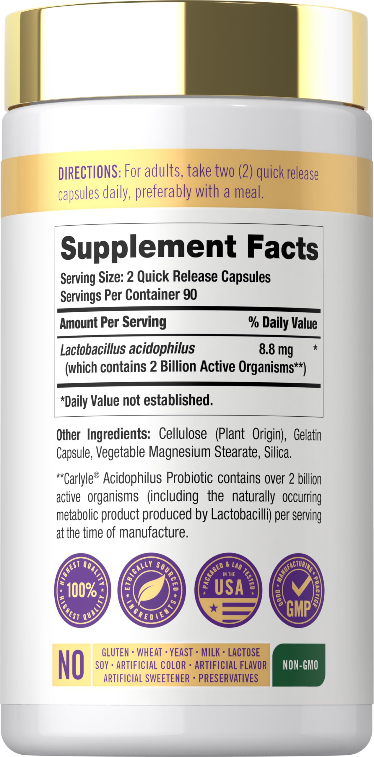 Carlyle Acidophilus Probiotic for Women & Men's Digestive Health Capsule, 180 Count