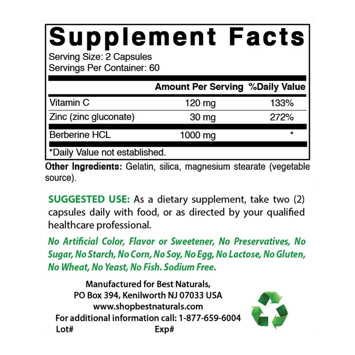 Best Naturals Berberine Plus 1000 mg/Serving 360 Capsules