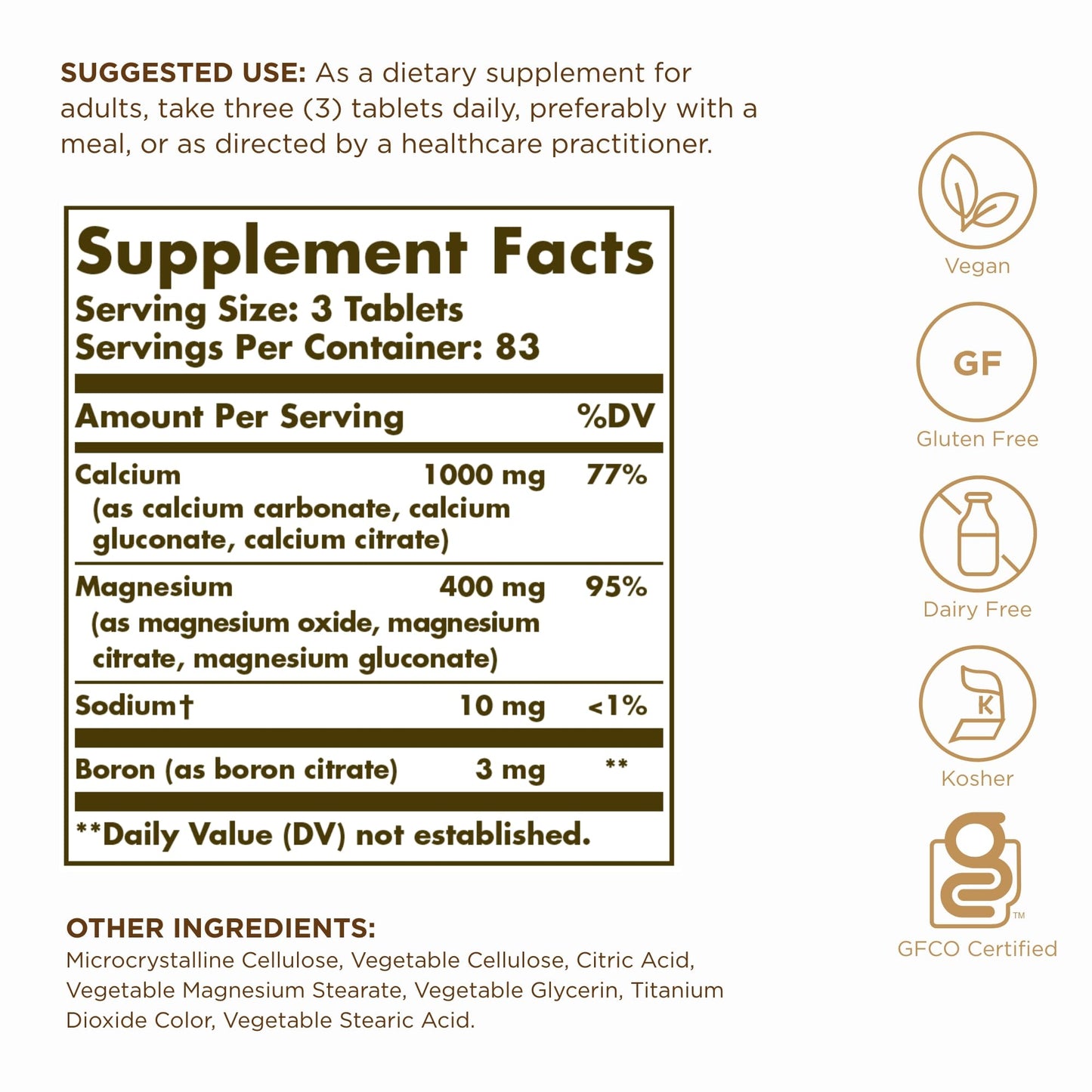 Solgar Calcium Magnesium Plus Boron Tablets 750 Count