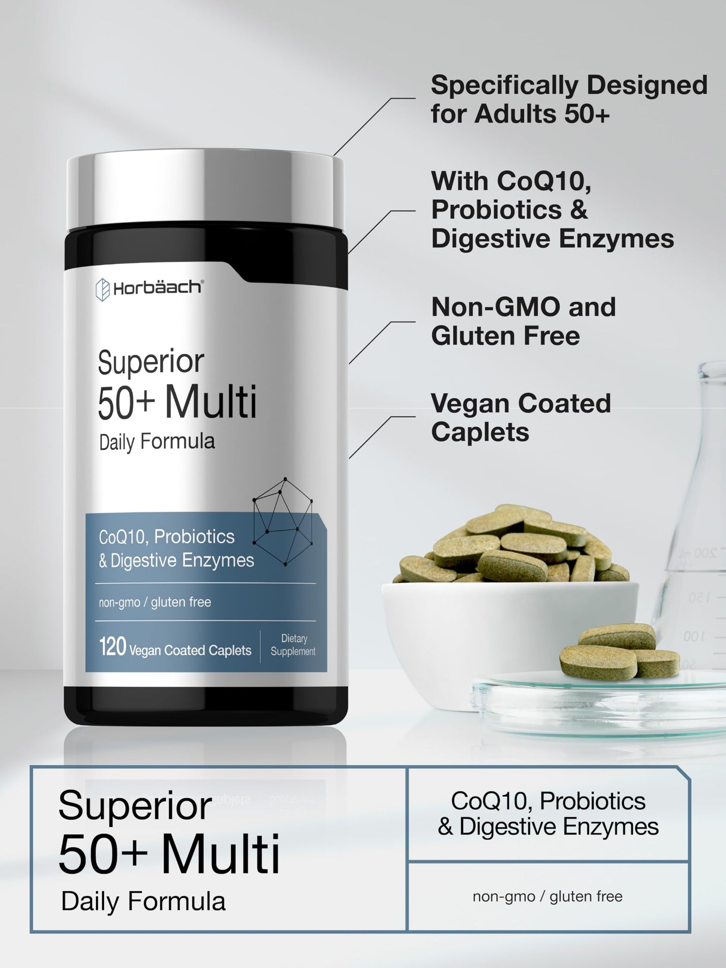 Horbäach Multivitamin for Men and Women Over 50 Tablets, 120 Count