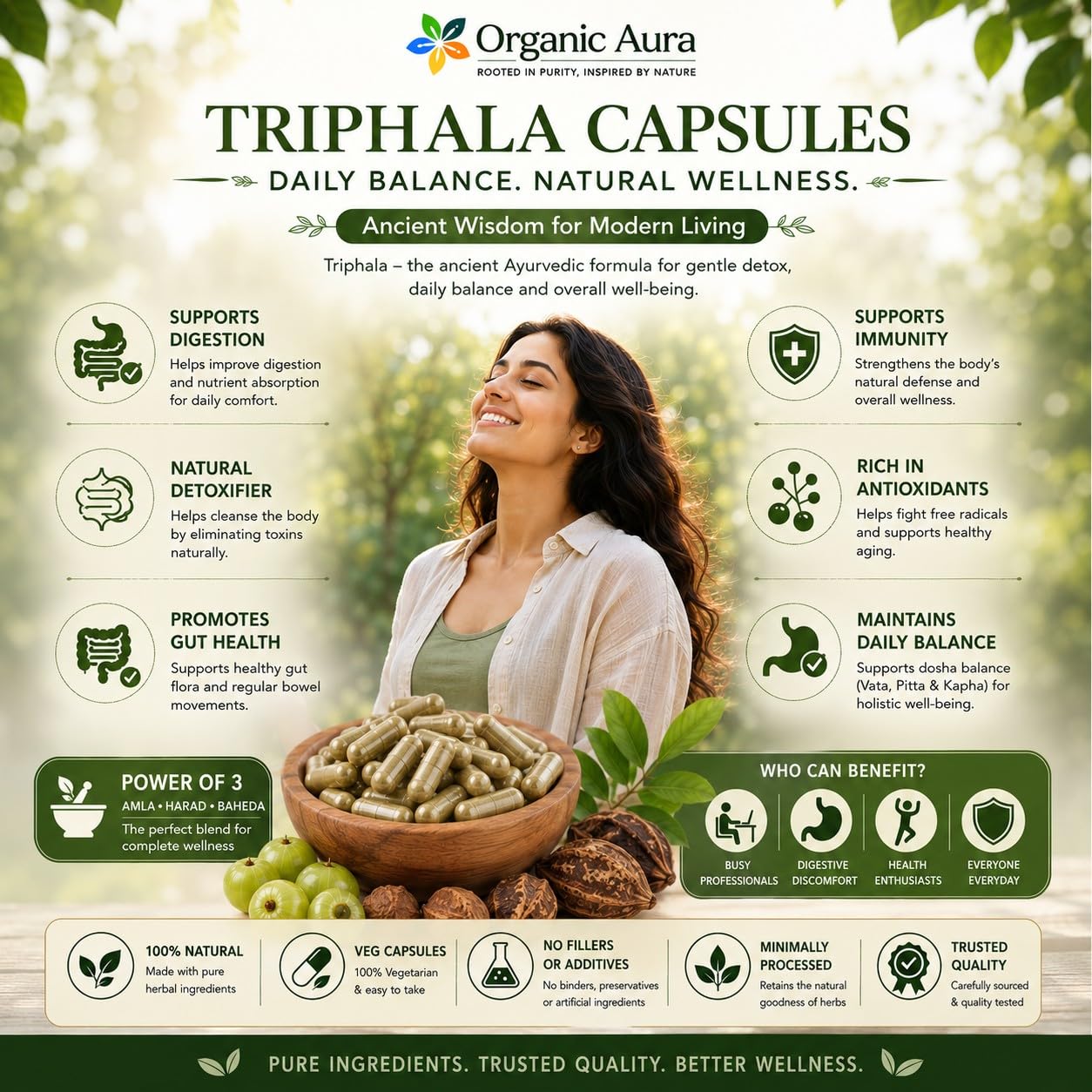 Organic Aura International Premium Triphala Capsules 120 Capsules