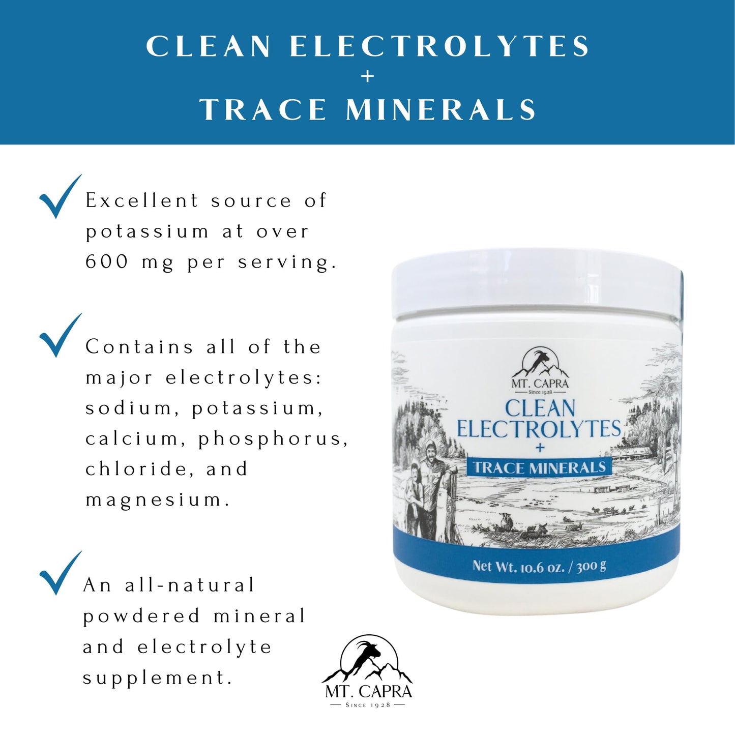 Mt Capra Clean Electrolytes + Trace Minerals Powder 10.6 oz