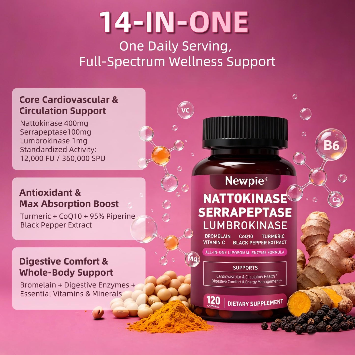 Blltzzz Nattokinase Supplement 12,000 FU 120 Capsules