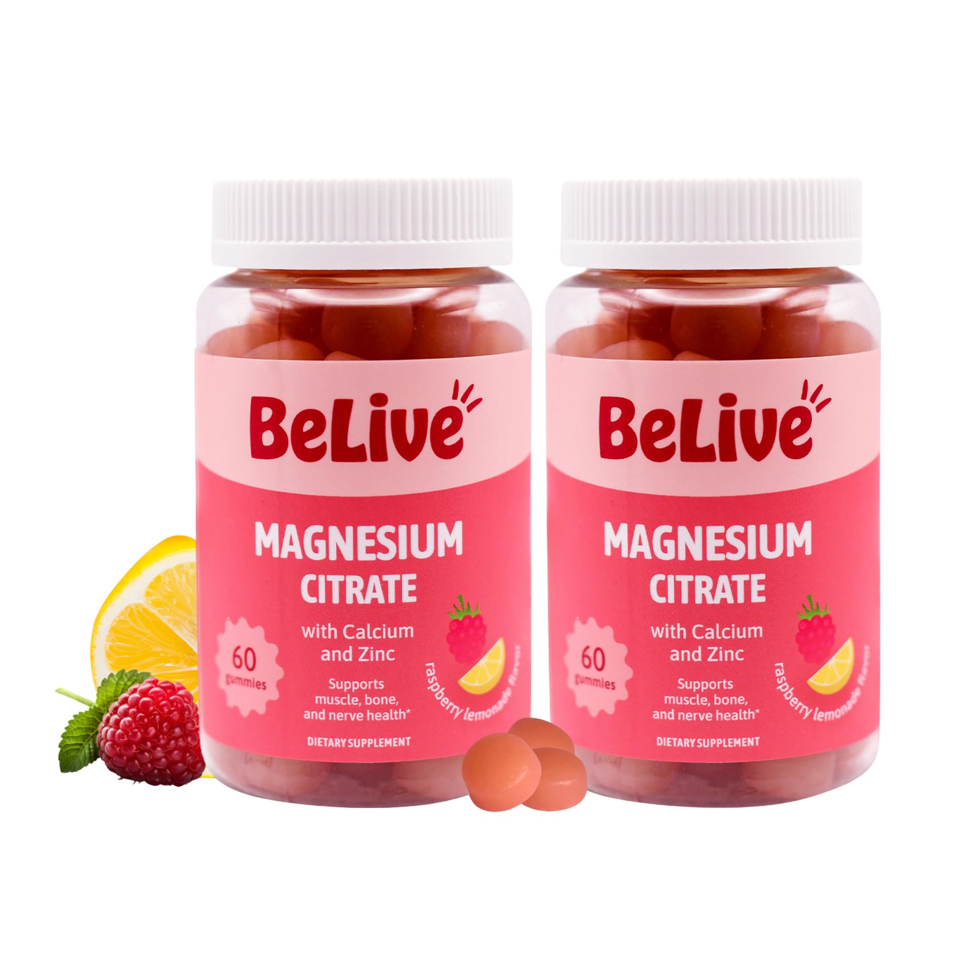 BeLive Magnesium Citrate Gummies with Calcium and Zinc, 120 Count