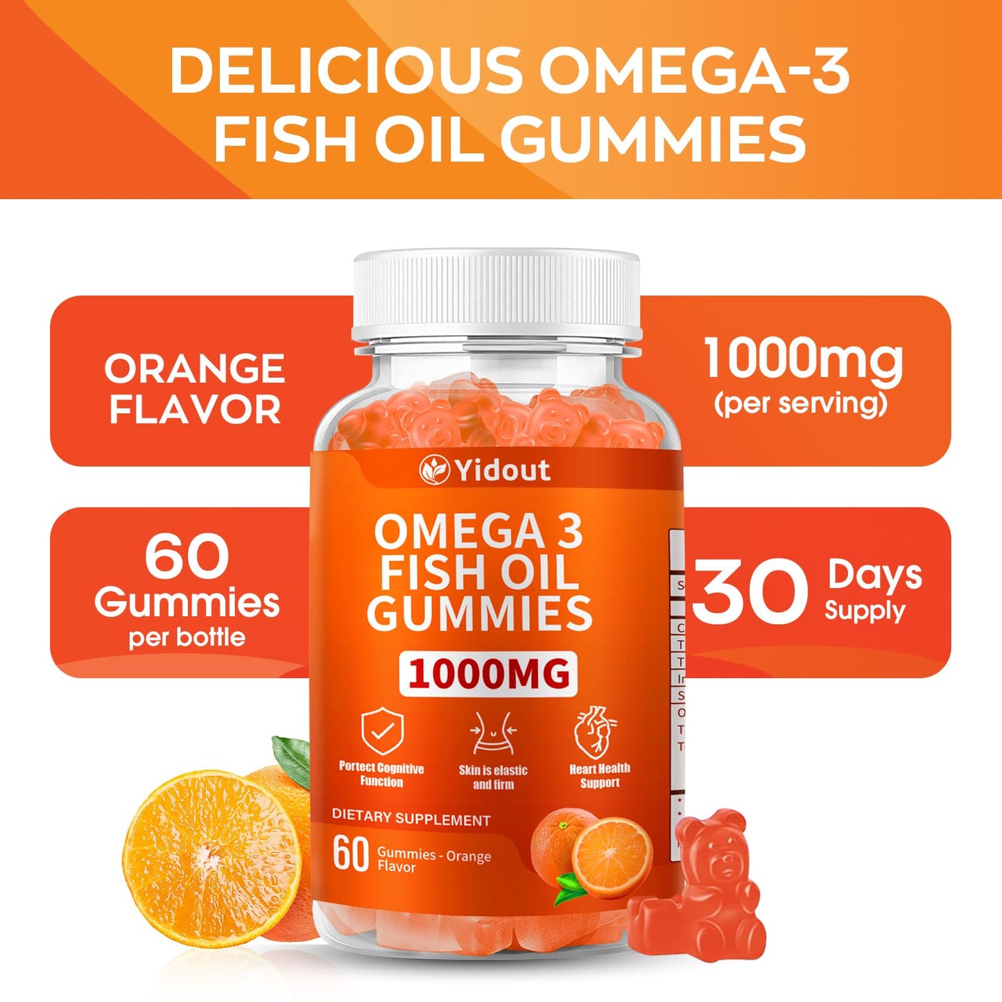 Yidout Omega 3 Fish Oil Gummies 60 Count
