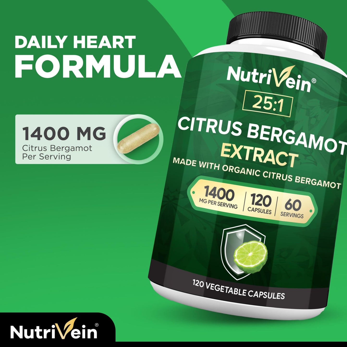 Nutrivein Italian Citrus Bergamot Supplement 1400mg 25:1 Extract, 120 Capsules