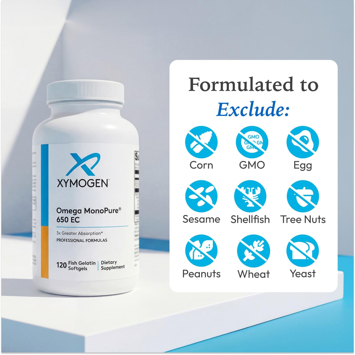 XYMOGEN Omega MonoPure 650 EC - Heart & Brain Support - DHA & EPA Omega-3 Fish Oil - Monoglyceride High Absorption, Enteric Coated, 120 Softgels
