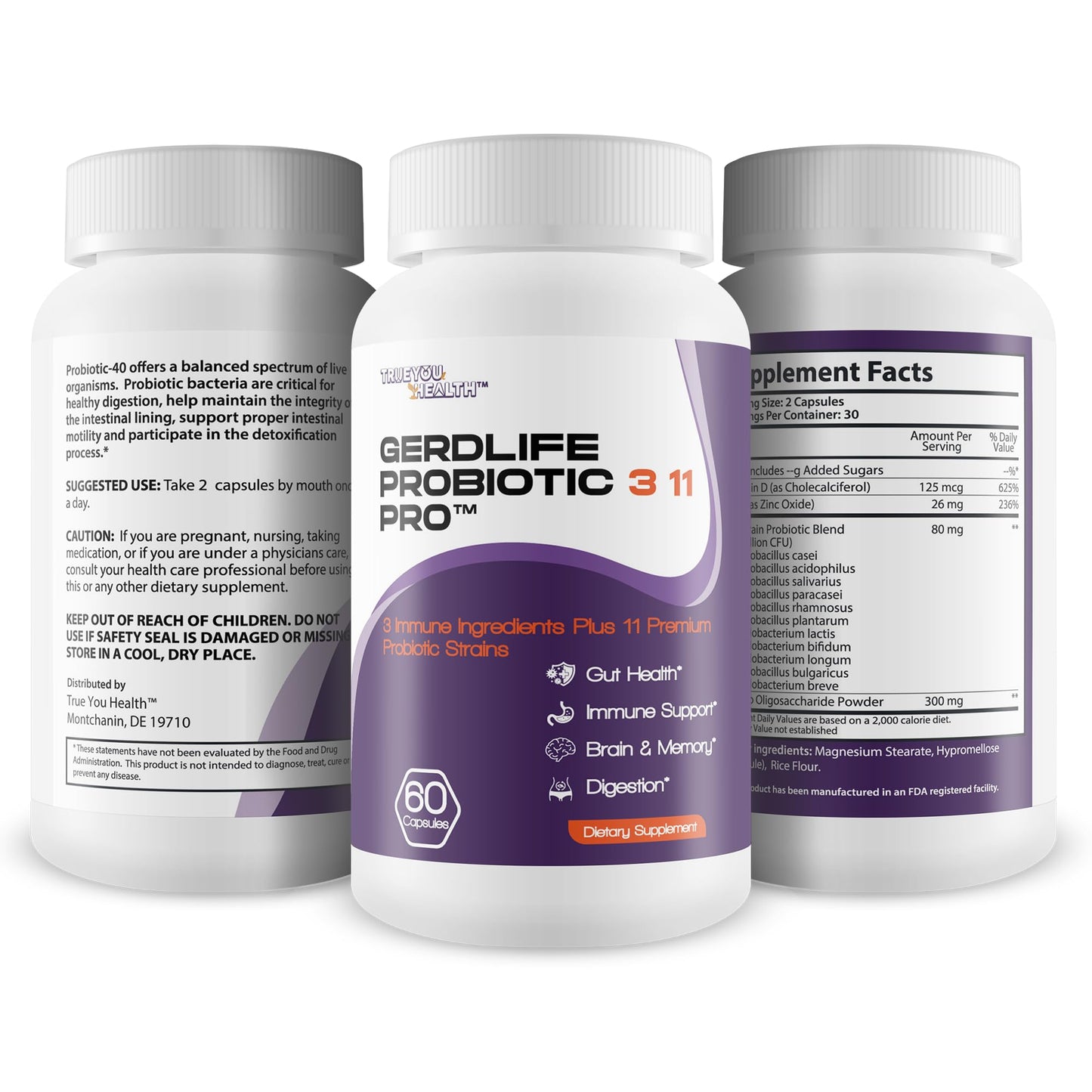 True You Health Gerdlife Probiotic 3 11 Pro Capsules, 60