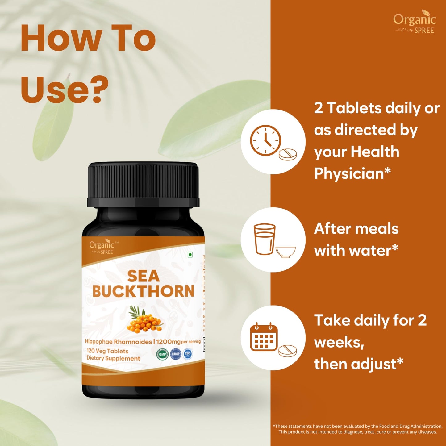 ORGANIC SPREE Sea Buckthorn 120 Tablets, 360 Tablets