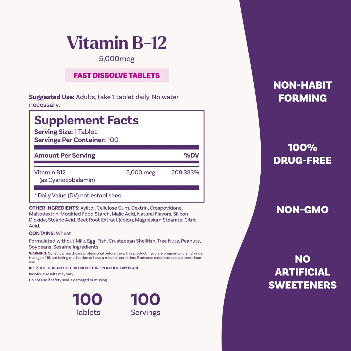 Natrol Vitamin B12 5,000 mcg Tablet, 100 Tablets