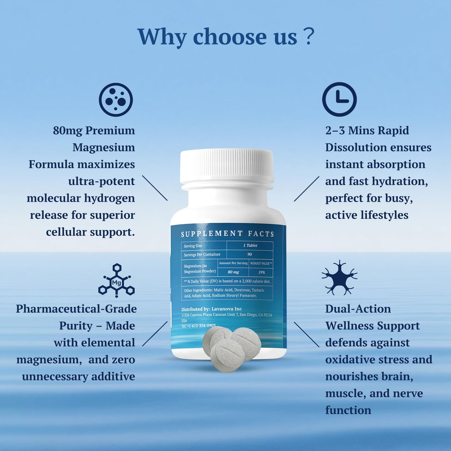 LAVANOVA Hydrogen Water Tablets with Magnesium - 90 Tablets