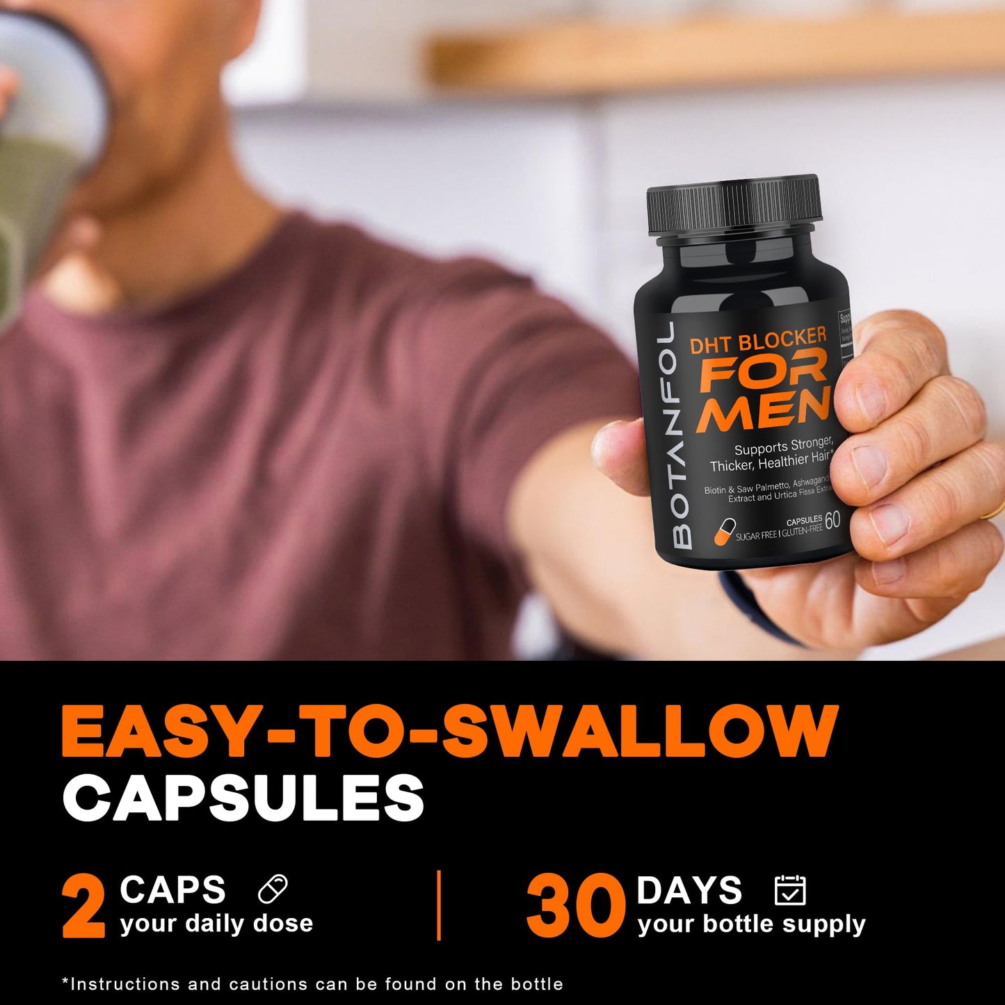 BOTANFOL DHT Blocker for Men Hair Growth Capsule 60 Count with Biotin 10000mcg & Saw Palmetto