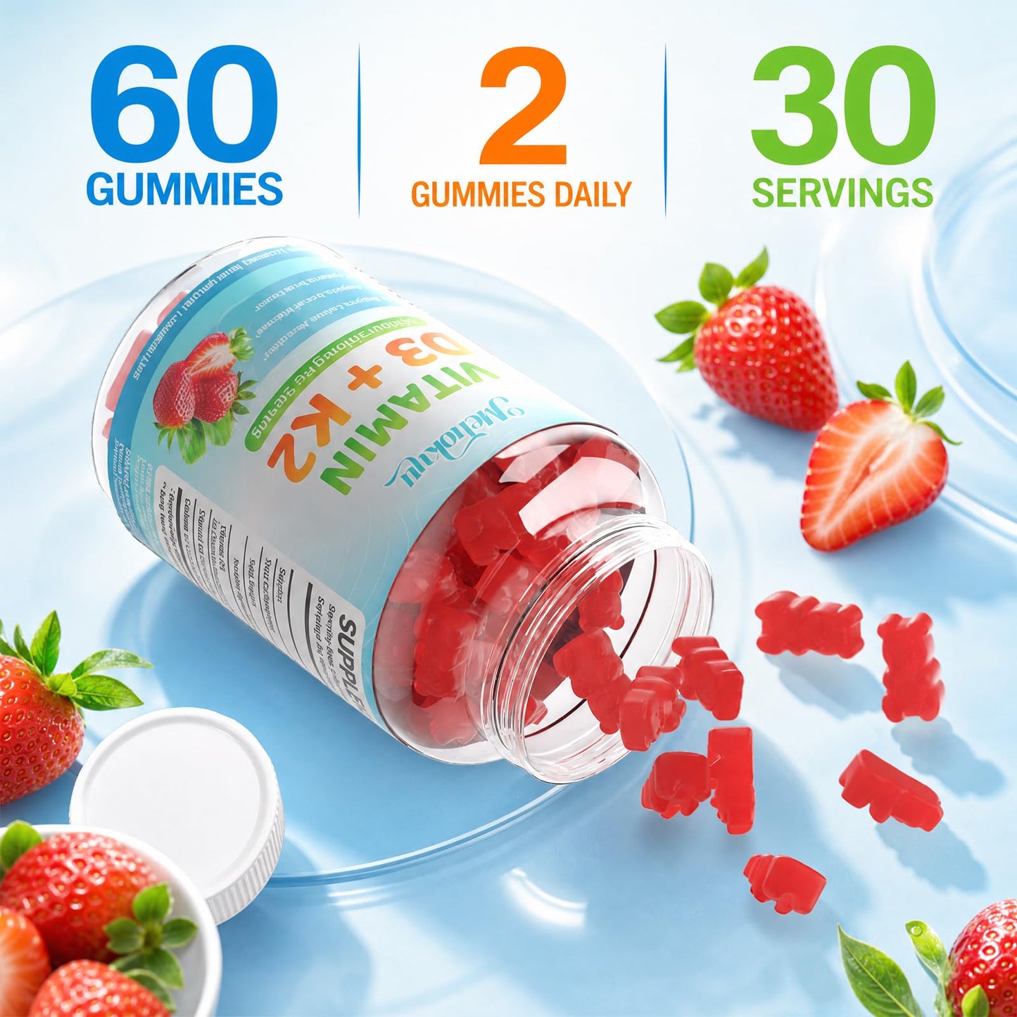 Mchokuu Vitamin D3 K2 Gummies with Calcium – Bone & Immune Support, 60 Gummies