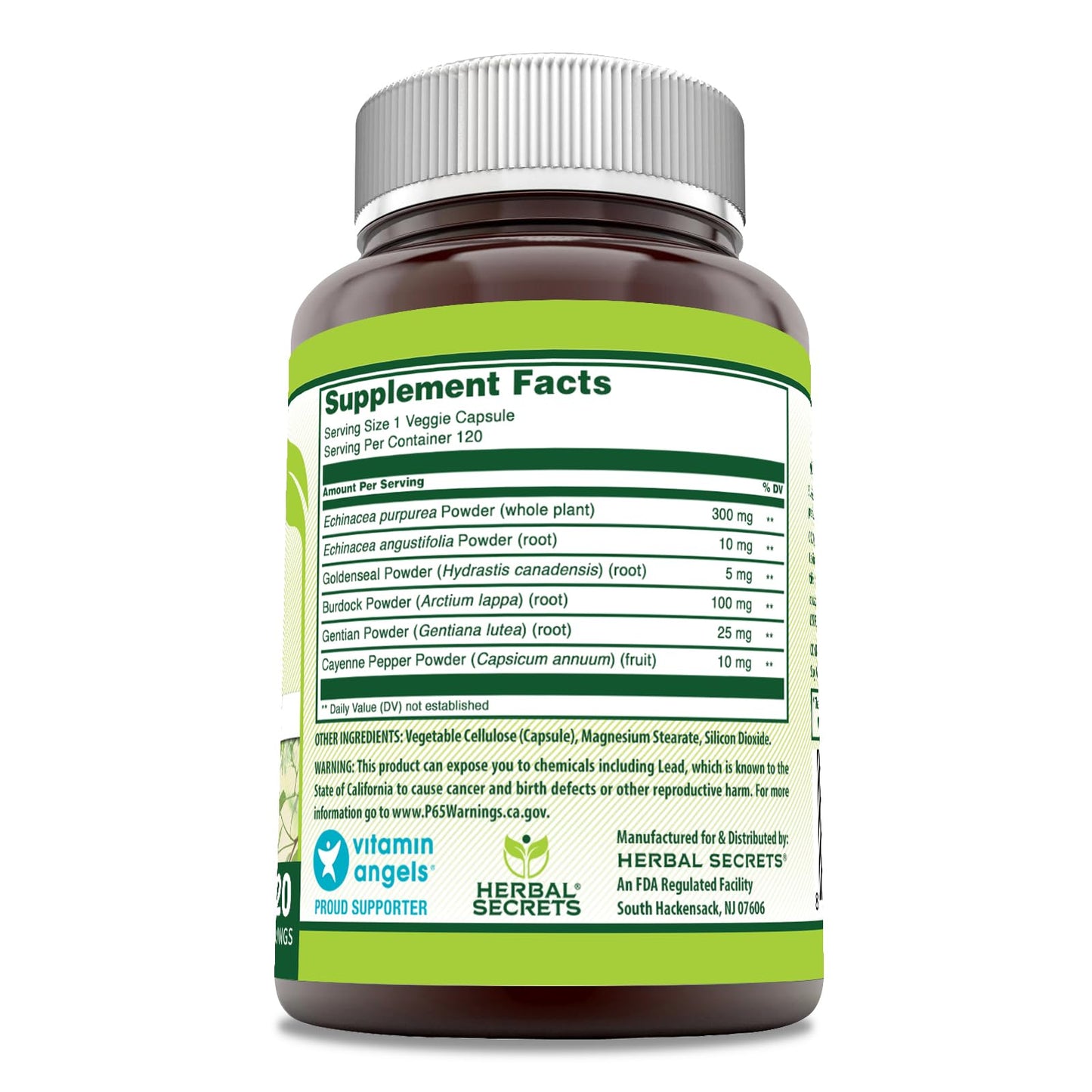 Herbal Secrets Echinacea & Goldenseal Root Supplement Capsules 120 Count