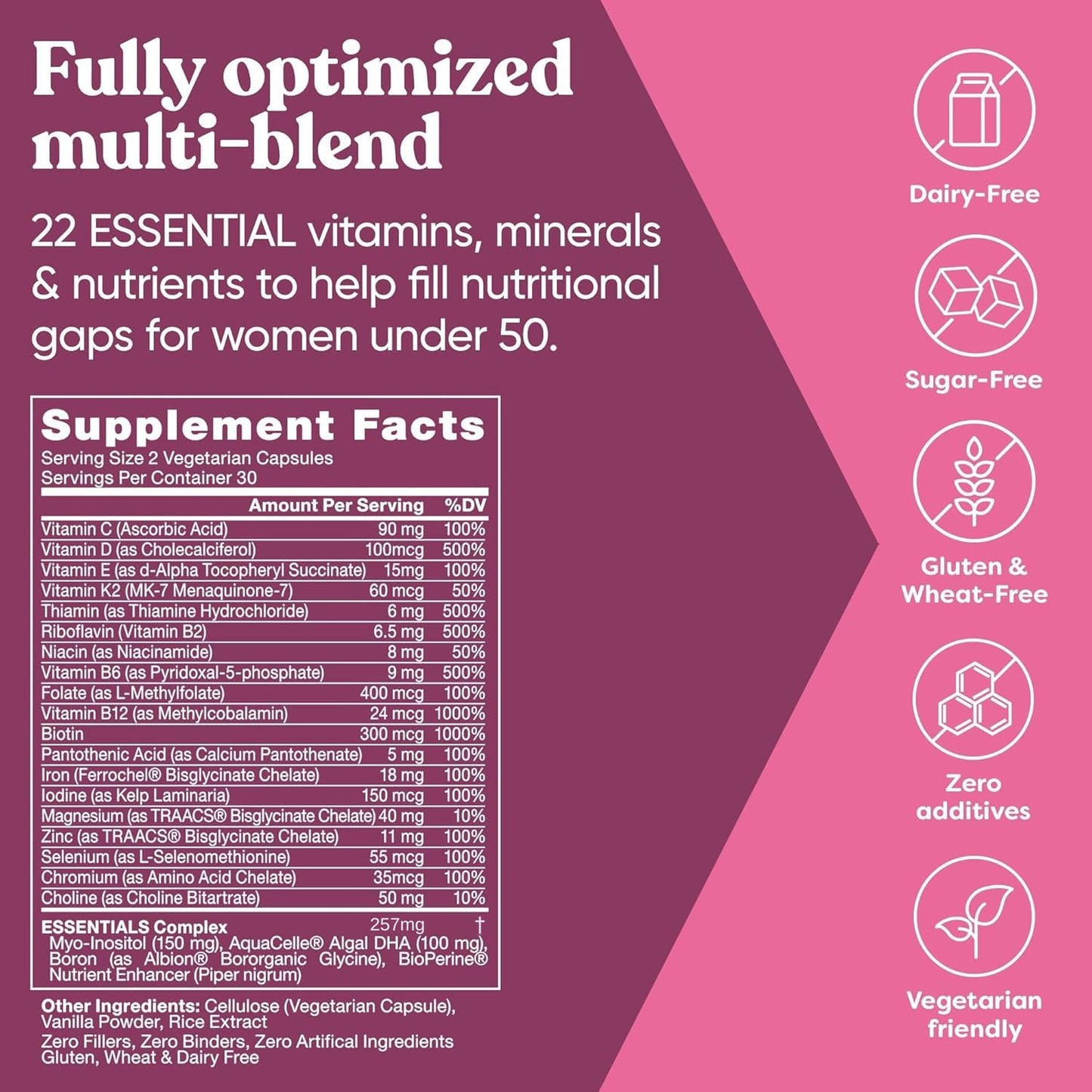Eu Natural Multivitamin for Women, 22 Vitamins with Iron & DHA, 60 Capsules