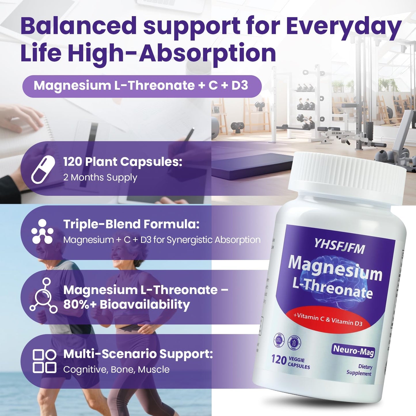 YHSFJFM Magnesium L-Threonate Capsule 120 Count