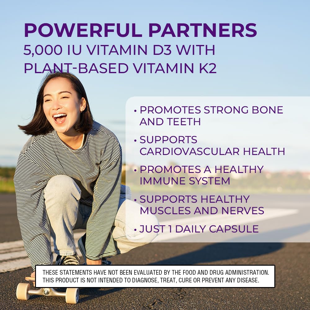 Body Kitchen Vegan Vitamin D3 + K2 MK7 5000 IU Supplement, 60 Capsules