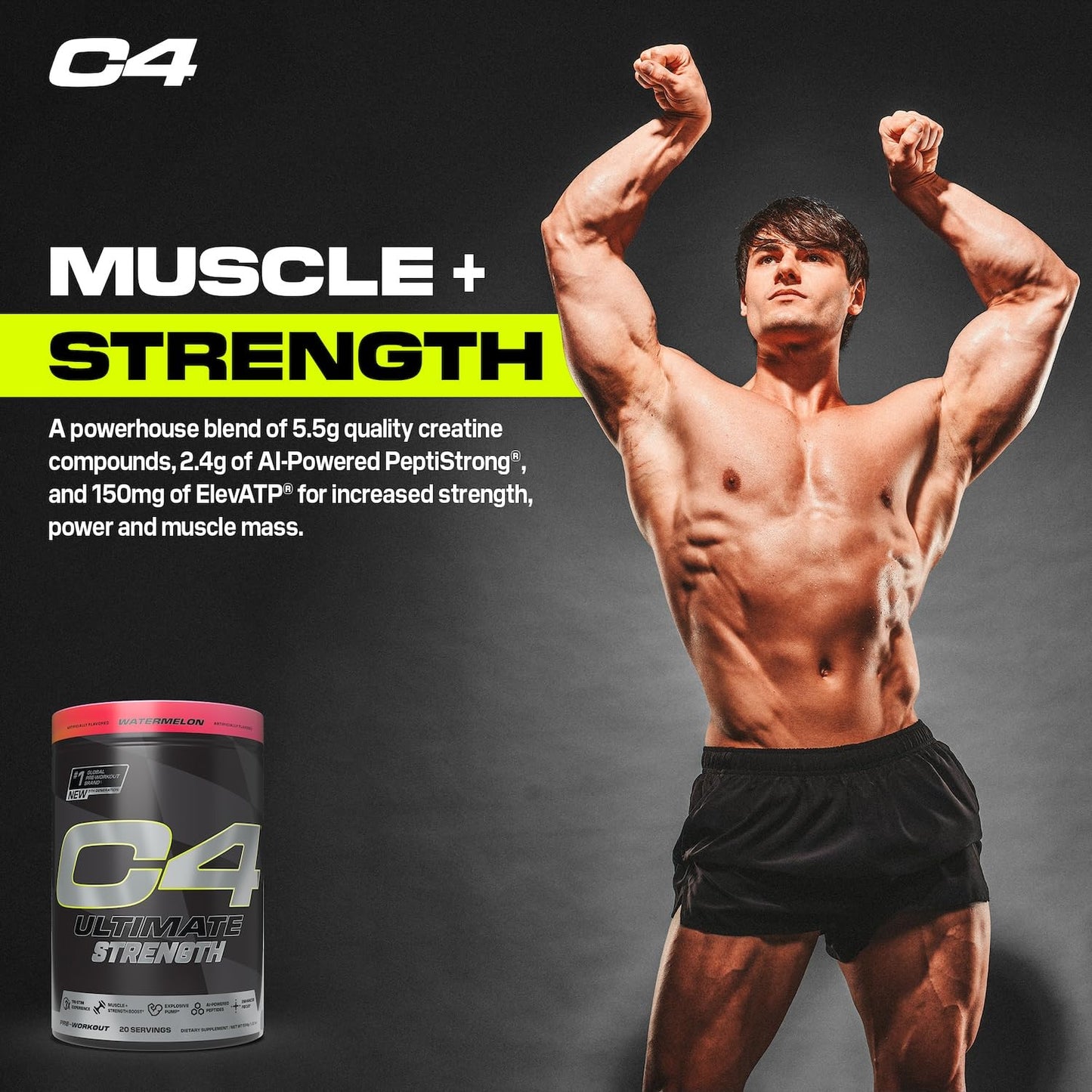 C4 Ultimate Strength Pre Workout Powder, 20 Servings